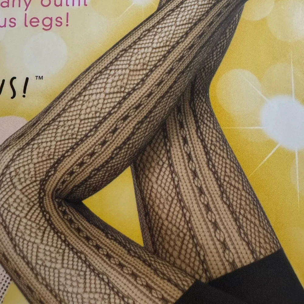 Lot of 2 Star Power SPANX Black Double Diamond Stripe Patterned Shaping Tights